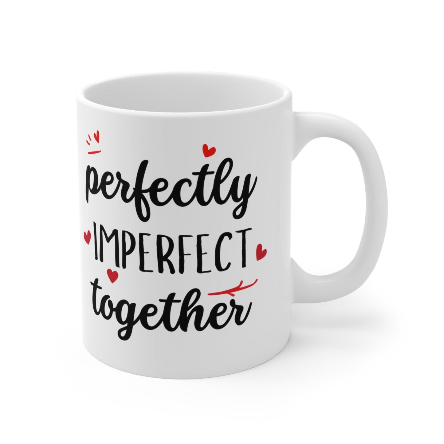 Neurodivergent Love Mug - 'Perfectly Imperfect Together' Valentine's Cup with Red Hearts - Fidget and Focus