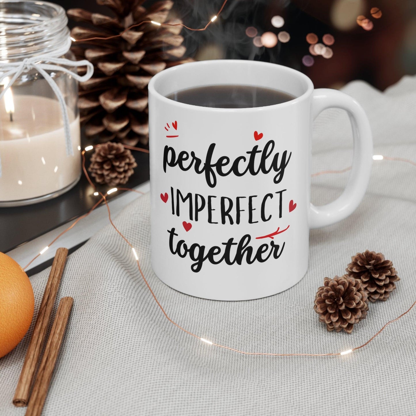 Neurodivergent Love Mug - 'Perfectly Imperfect Together' Valentine's Cup with Red Hearts - Fidget and Focus