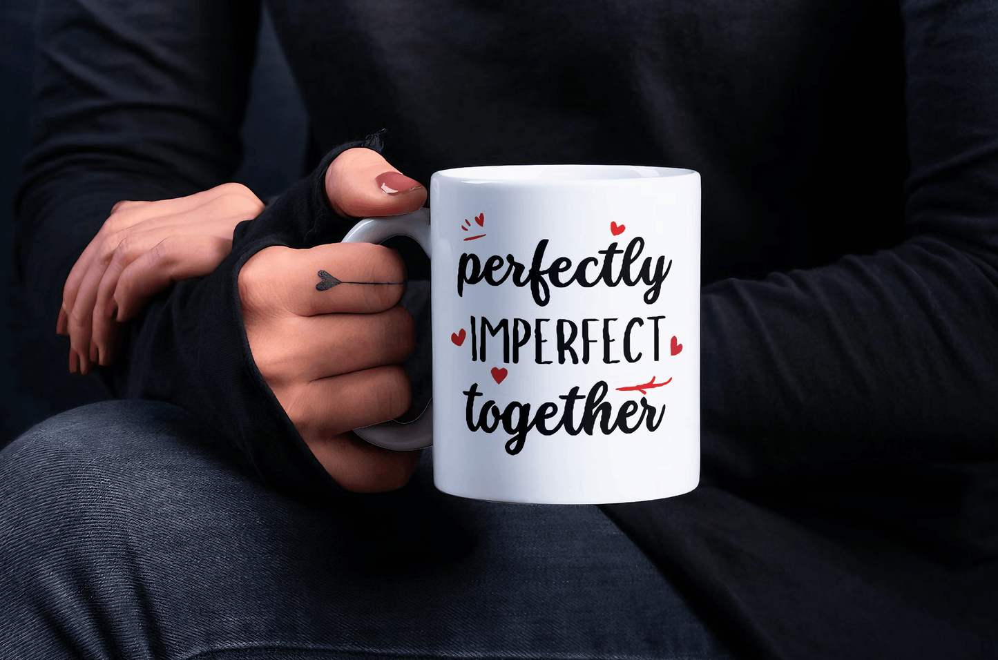 Neurodivergent Love Mug - 'Perfectly Imperfect Together' Valentine's Cup with Red Hearts - Fidget and Focus