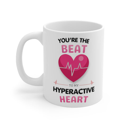 Valentine's ADHD Love Mug - 'You're the Beat to My Hyperactive Heart' Romantic Gift Coffee Cup - Fidget and Focus